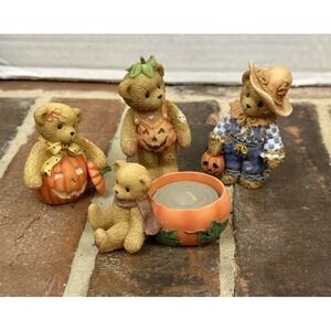 Vtg Cherished Teddies Halloween Bear Figurine Lot of 4 Pumpkin Jack-O-Lantern